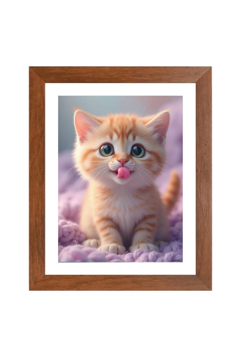 AI Funny Cute Cat Art Picture for Kids - 10x14 inches, Brown Color - Perfect Wall Decor for Children's Room