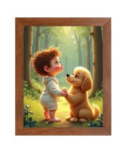 AI Funny Boy with Cute Dog Art Picture for Kids - 10x14 inches, Brown Color - Perfect Wall Decor for Children's Room AI Funny Boy with Cute Dog Art Picture for Kids - 10x14 inches, Brown Color - Perfect Wall Decor for Children's Room
