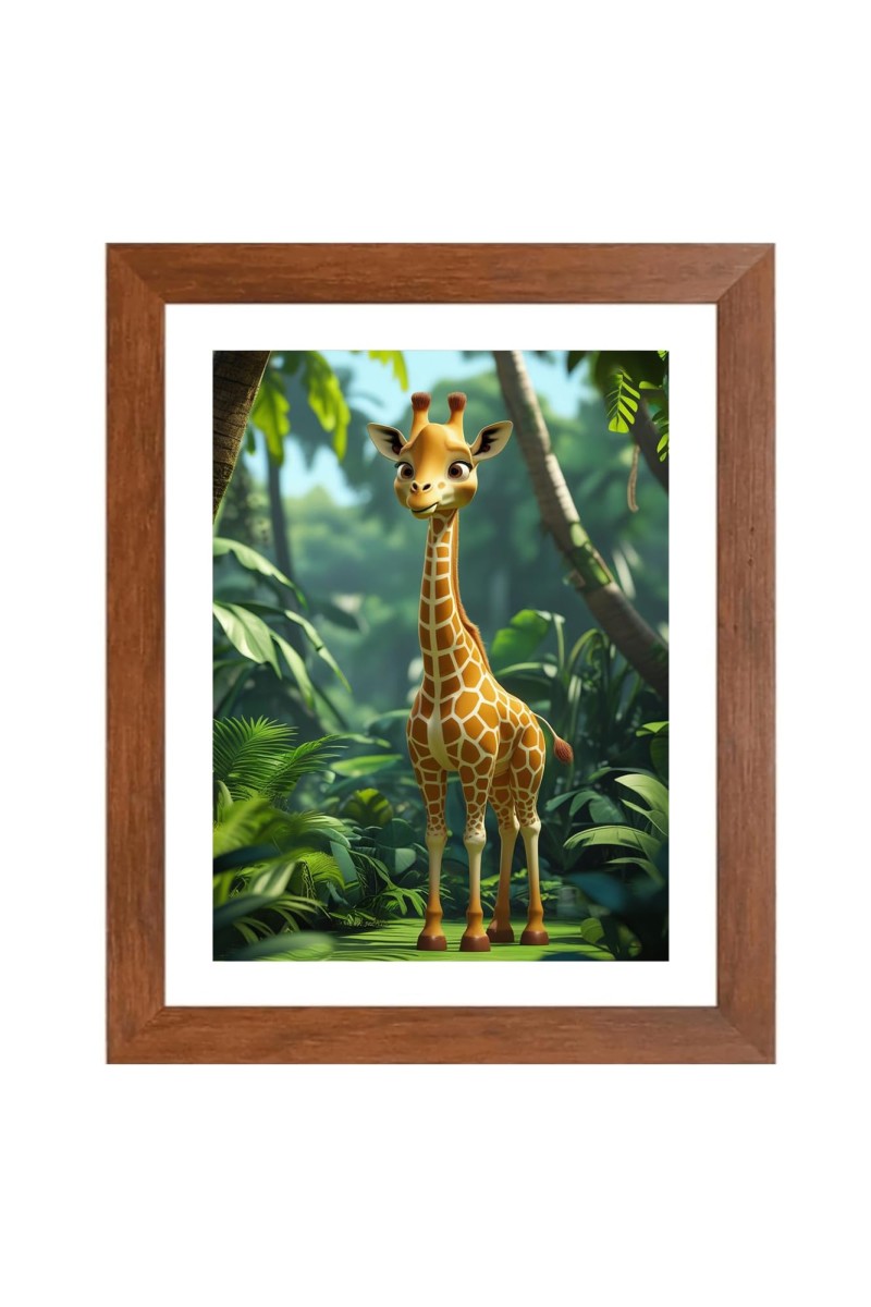 AI Funny Giraffe Art Picture for Kids - 10x14 inches, Brown Color - Perfect Wall Decor for Children's Room