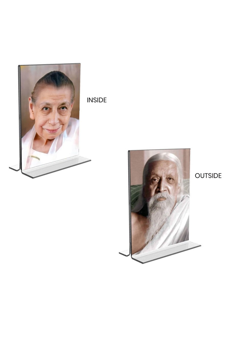 Sri Aurobindo & Debi Mirra Alfassa Acrylic T-Style Photo Stand, Compact and Stylish Spiritual Display, easily change 2 photos (Pack of 1)