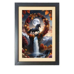 The horse stood under the glowing moon Black Photo Frame Funny Animal and Bird Cartoon Art The horse stood under the glowing moon Black Photo Frame Funny Animal and Bird Cartoon Art