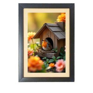 The cute bird in nest house Black Photo Frame Funny Animal and Bird Cartoon Art The cute bird in nest house Black Photo Frame Funny Animal and Bird Cartoon Art