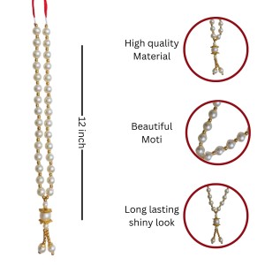 Hitech Sales Artificial Pearl Garland Mala Necklace | Decorative Pearl Chain for Pooja, Mandir, and Festive Decorations | White and Gold Beads Mala with Hanging Pendant (Small, 2, Piece) Hitech Sales Artificial Pearl Garland Mala Necklace | Decorative Pearl Chain for Pooja, Mandir, and Festive Decorations | White and Gold Beads Mala with Hanging Pendant (Small, 2, Piece)