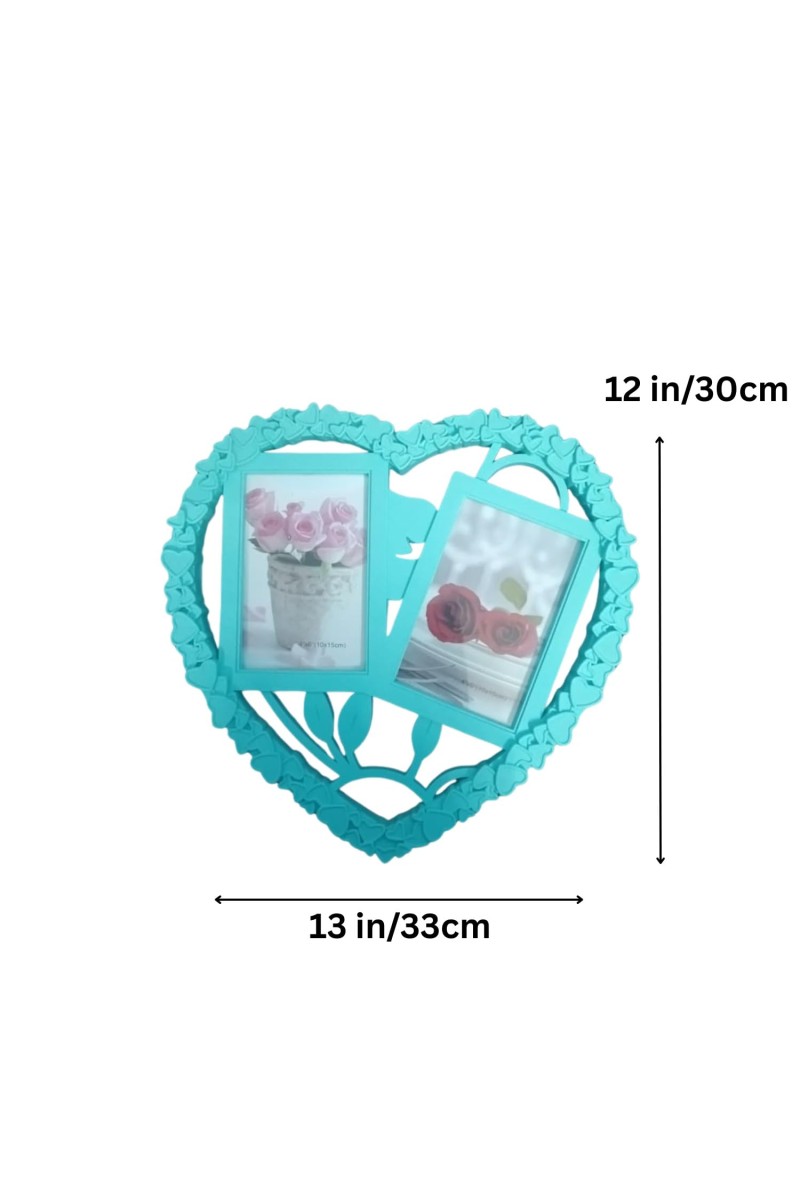 Heart Shaped Wall Hanging Photo Frame for 2 Pictures – Decorative Love Heart Collage Frame – Plastic Dual Photo Display for Bedroom, Living Room & Anniversary Gift (Light Green) (Light Green)