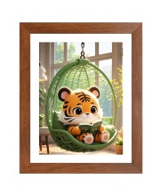 AI Funny Cute Baby Tiger Art Picture for Kids - 10x14 inches, Brown Color - Perfect Wall Decor for Children's Room