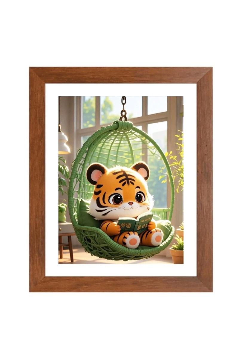 AI Funny Cute Baby Tiger Art Picture for Kids - 12x16 inches, Brown Color - Perfect Wall Decor for Children's Room