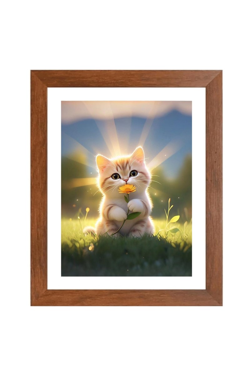 AI Funny Cute Cat Art Picture for Kids - 12x16 inches, Brown Color - Perfect Wall Decor for Children's Room