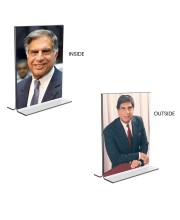 Sri Ratan Tata Acrylic T-Style Photo Stand - 11x13 Inches, Compact and Stylish Spiritual Display, easily change 2 photos (Pack of 1)