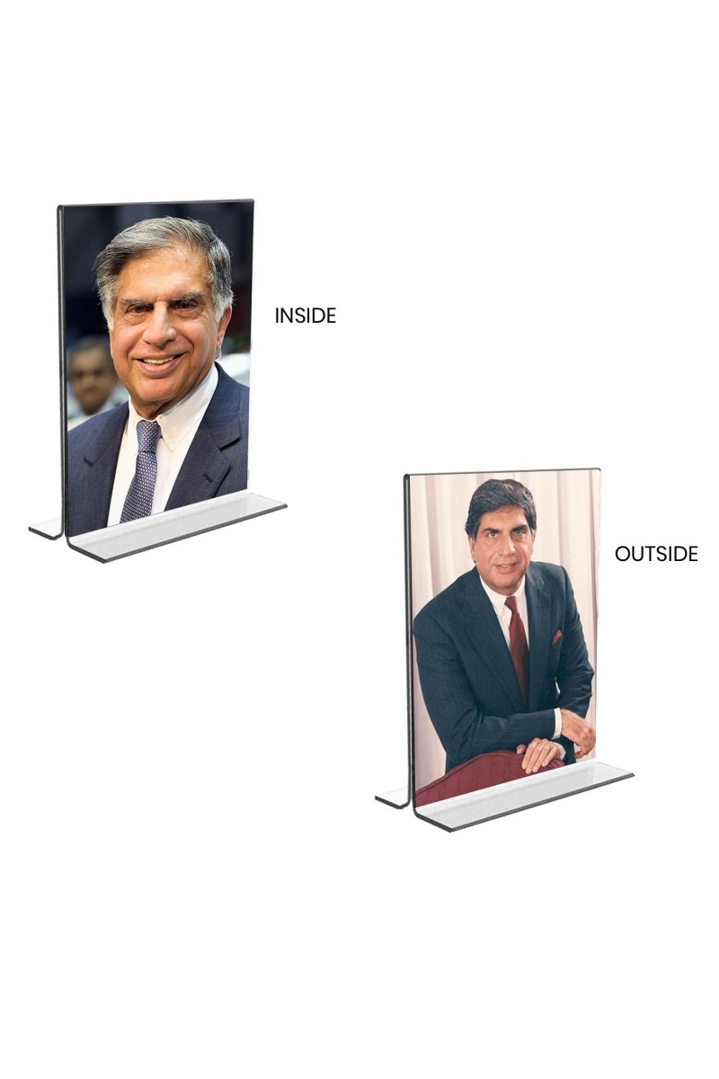 Sri Ratan Tata Acrylic T-Style Photo Stand - 11x13 Inches, Compact and Stylish Spiritual Display, easily change 2 photos (Pack of 1)