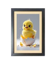 The baby chick is coming out of egg Black Photo Frame Funny Animal and Bird Cartoon Art