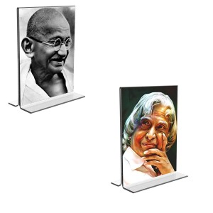 Car Desk/Table Top Mahatma Gandhi & APJ Abdul Kalam Acrylic T-Style Photo Stand - 2.5x3.5 Inches, Compact and Stylish Spiritual Display, easily change 2 photos (Pack of 1) Car Desk/Table Top Mahatma Gandhi & APJ Abdul Kalam Acrylic T-Style Photo Stand - 2.5x3.5 Inches, Compact and Stylish Spiritual Display, easily change 2 photos (Pack of 1)