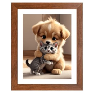 AI Funny Cute Dog & Cat Art Picture for Kids - 16x20 inches, Brown Color - Perfect Wall Decor for Children's Room