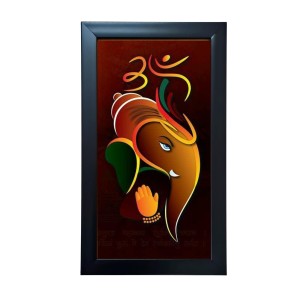 Lord Ganesh Wall-Mount Rectangular Polystyrene Photo Frame for Pooja Room, Home Decoration and Gifting, 9.6 x 15.6 inches Black Frame (Pack of 1, Printed Photo)
