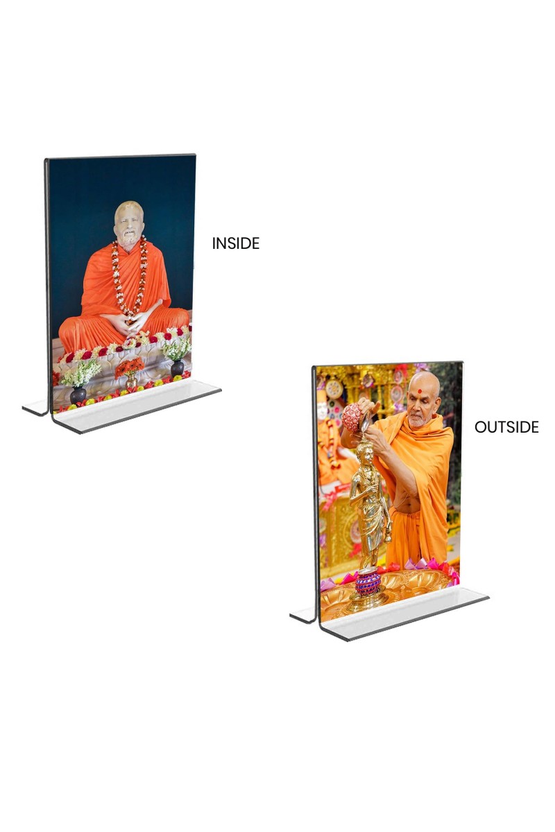 Sri Ramakrishna Paramhansa & Swami Narayan Acrylic T-Style Photo Stand, Compact and Stylish Spiritual Display, easily change 2 photos (Pack of 1)