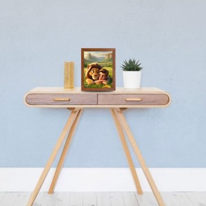 AI Funny Boy with Lion Art Picture for Kids - 10x14 inches, Brown Color - Perfect Wall Decor for Children's Room