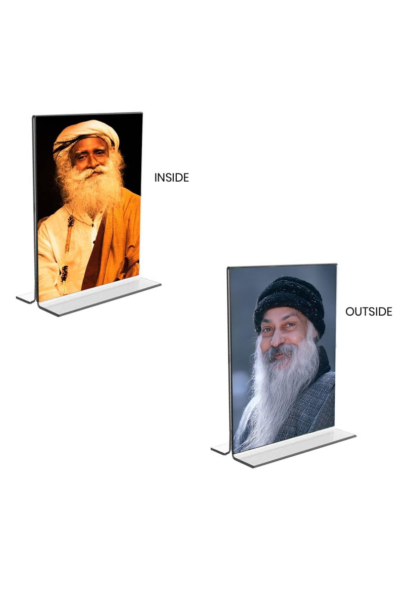 Sadhguru & Osho Acrylic T-Style Photo Stand - 5x7 Inches, Compact and Stylish Spiritual Display, easily change 2 photos (Pack of 1)