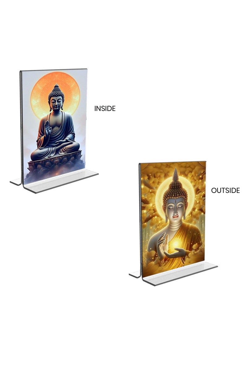 Buddha Acrylic T-Style Photo Stand - 7x9 Inches, Compact and Stylish Spiritual Display, easily change 2 photos (Pack of 1)