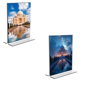 Car Desk/Table Top Taj Mahal Acrylic T-Style Photo Stand - 2.5x3.5 Inches, Compact and Stylish Spiritual Display, easily change 2 photos (Pack of 1)