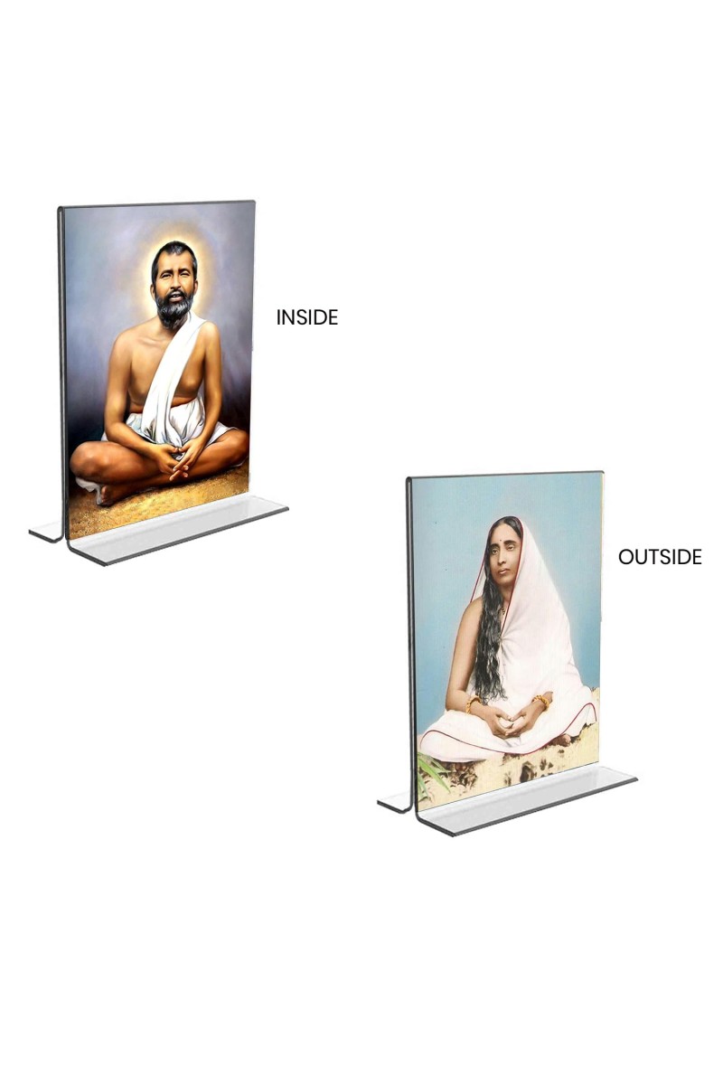 Sri Ramakrishna Paramhansa & Sarada Debi Acrylic T-Style Photo Stand - 5x7 Inches, Compact and Stylish Spiritual Display, easily change 2 photos (Pack of 1)