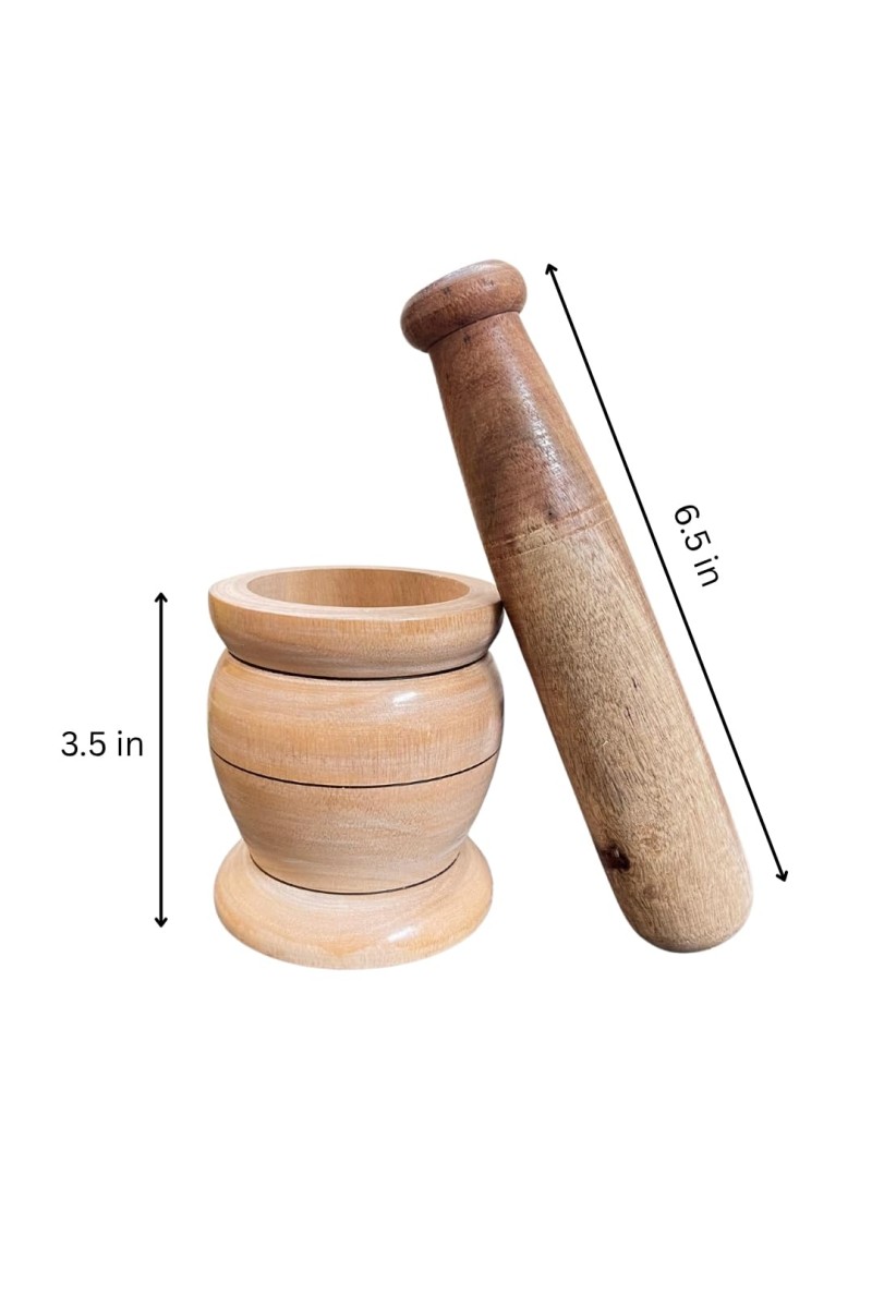Wooden Mortar and Pestle Set (Ohkli Musal/Hamal Dista/Kharal/Khalbatta) 3.5X6.5 Inch – Handcrafted Grinder for Spices & Herbs – Traditional Kitchen Tool for Mixing and Grinding