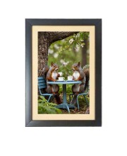 Tea time with the cutest little squirrels Black Photo Frame Funny Animal and Bird Cartoon Art