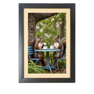 Tea time with the cutest little squirrels Photo Frame Funny Animal and Bird Cartoon Art, Black color, 13x17 Inch Tea time with the cutest little squirrels Photo Frame Funny Animal and Bird Cartoon Art, Black color, 13x17 Inch