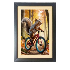 The squirrel is riding a bicycle Photo Frame Funny Animal and Bird Cartoon Art, Black color, 17x21 Inch The squirrel is riding a bicycle Photo Frame Funny Animal and Bird Cartoon Art, Black color, 17x21 Inch