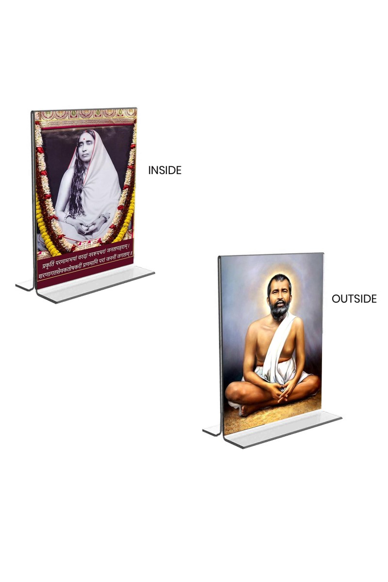 Sri Ramakrishna Paramhansa & Sarada Debi Acrylic T-Style Photo Stand - 5x7 Inches, Compact and Stylish Spiritual Display, easily change 2 photos (Pack of 1)