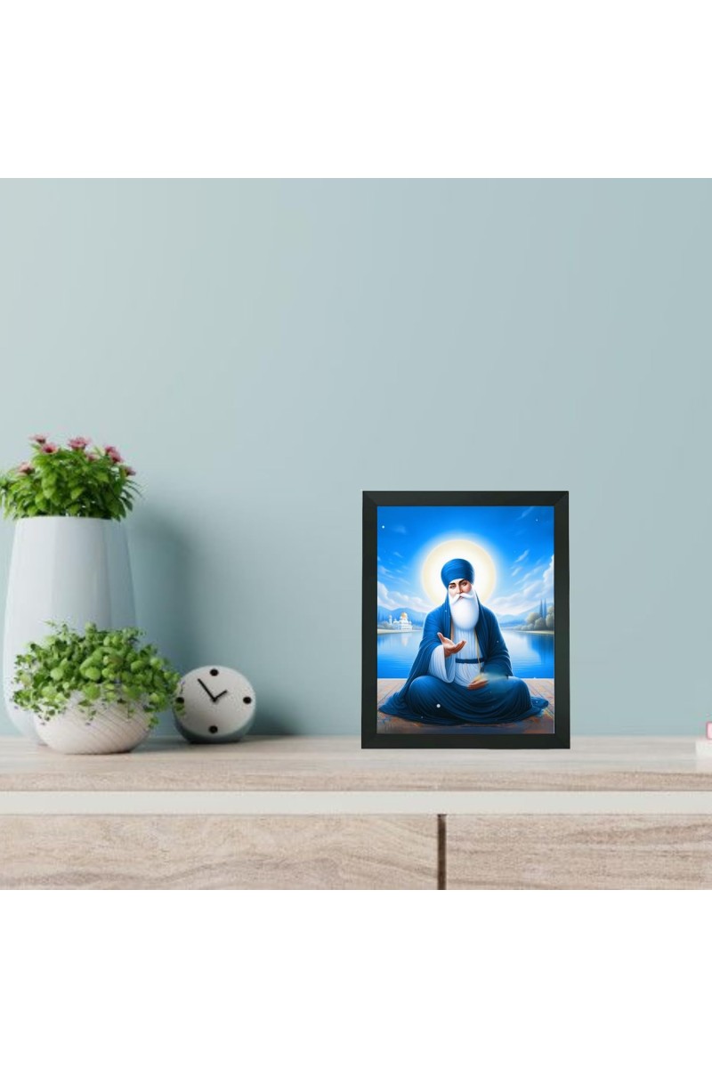 Hitech Sales Wahe Guru Polystyrene Photo Frame for Pooja Room, Temple Decor, Home Decoration and Gifting (Wall and Tabletop, Rectangular, Printed Photo, 7.12 x 9.12 inches Frame, Black)