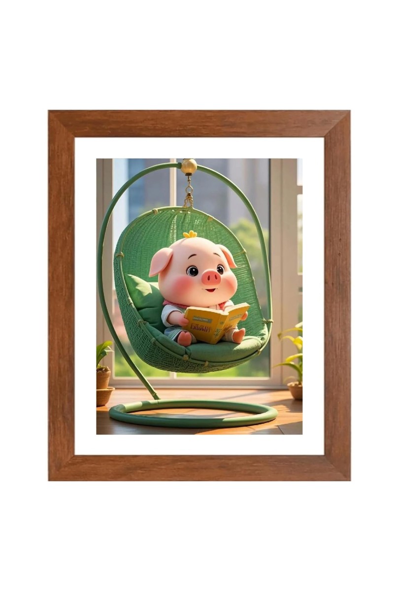 AI Funny Cute pigyy Art Picture for Kids - 10x14 inches, Brown Color - Perfect Wall Decor for Children's Room