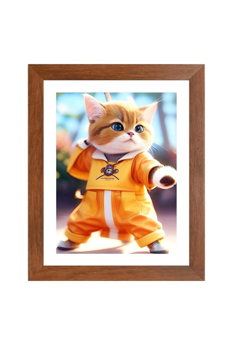 AI Funny Cute Cat Art Picture for Kids - 10x14 inches, Brown Color - Perfect Wall Decor for Children's Room