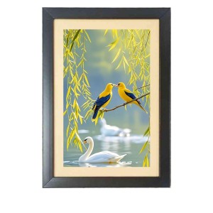 Love birds with swan Black Photo Frame Funny Animal and Bird Cartoon Art