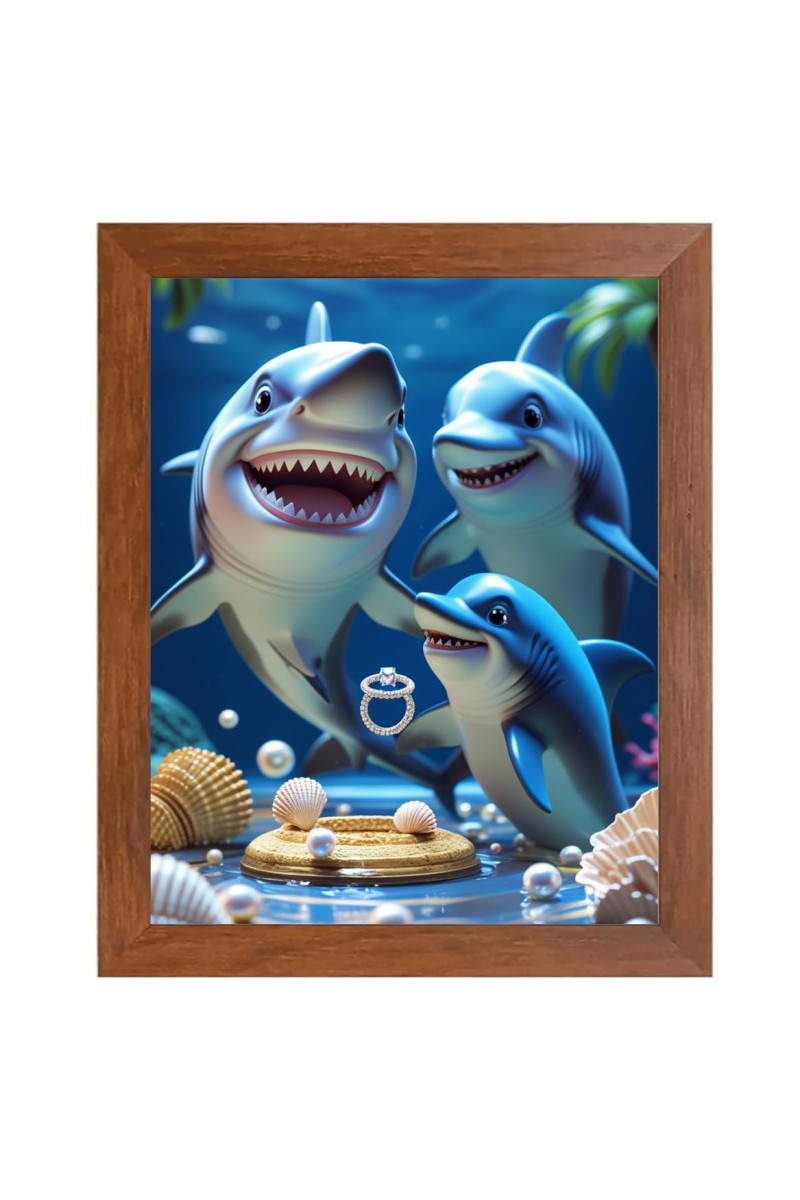 AI Funny Dolphin Fish Art Picture for Kids - 10x14 inches, Brown Color - Perfect Wall Decor for Children's Room