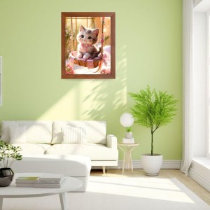 AI Funny Cute Cat Art Picture for Kids - 10x14 inches, Brown Color - Perfect Wall Decor for Children's Room