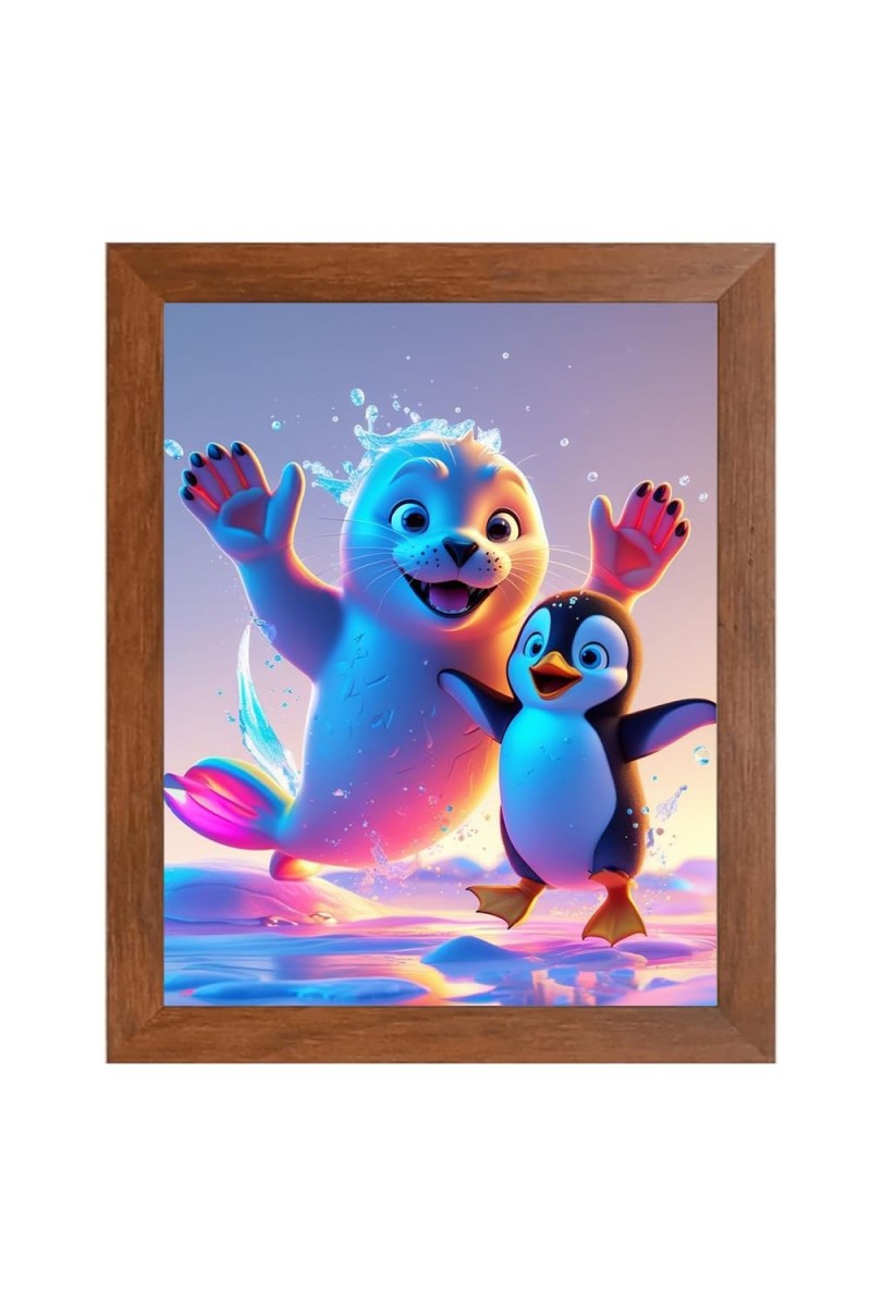 AI Funny Cute Penguin Art Picture for Kids - 10x14 inches, Brown Color - Perfect Wall Decor for Children's Room