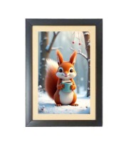 The funny squirrel is drinking coffee Black Photo Frame Funny Animal and Bird Cartoon Art