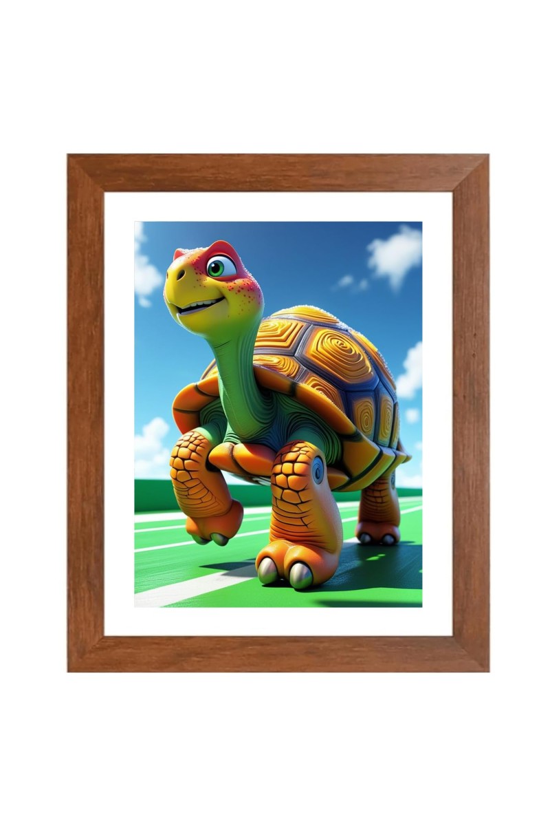 AI Funny Cute Tortoise Art Picture for Kids - 14x18 inches, Brown Color - Perfect Wall Decor for Children's Room