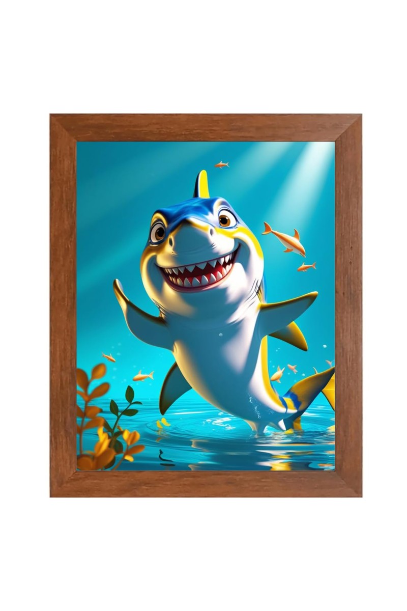 AI Funny Dolphin Fish Art Picture for Kids - 10x14 inches, Brown Color - Perfect Wall Decor for Children's Room