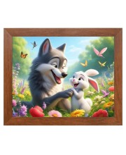 AI Funny Cute Dog and Rabbit Art Picture for Kids - 10x14 inches, Brown Color - Perfect Wall Decor for Children's Room AI Funny Cute Dog and Rabbit Art Picture for Kids - 10x14 inches, Brown Color - Perfect Wall Decor for Children's Room