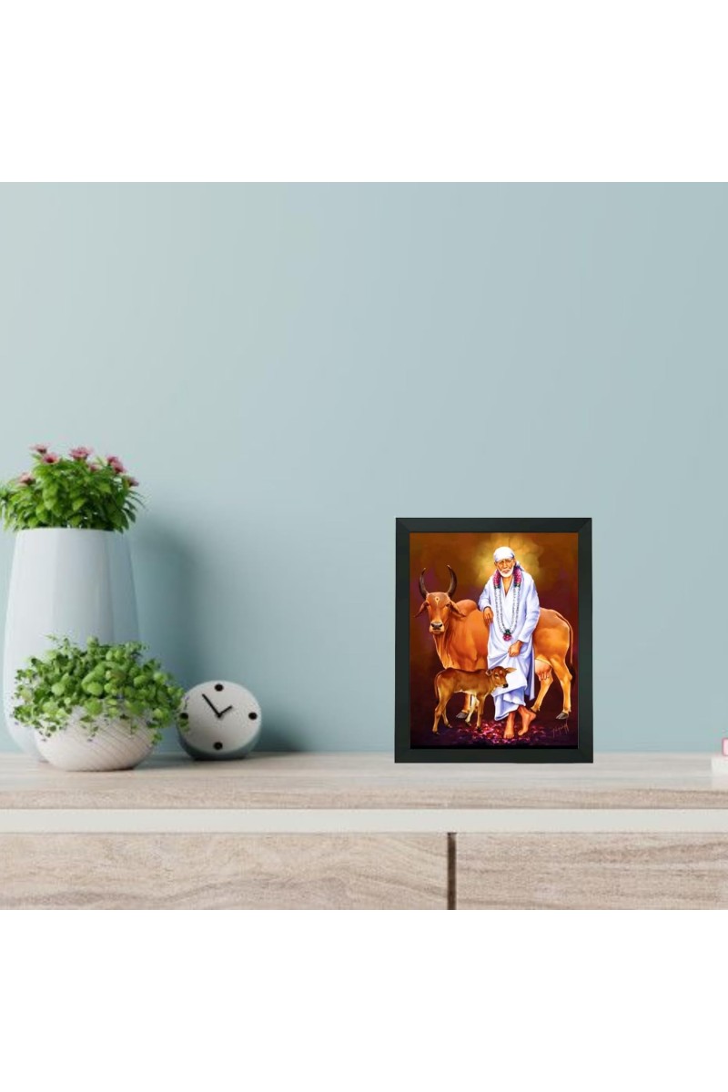 Hitech Sales Shirdi Sai Baba Polystyrene Photo Frame for Pooja Room, Temple Decor, Home Decoration and Gifting (Wall and Tabletop, Rectangular, Printed Photo, 7.12 x 9.12 inches Frame, Black)