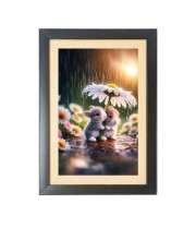 The cute and little rabbit Black Photo Frame Funny Animal and Bird Cartoon Art
