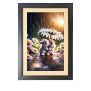 The cute and little rabbit Black Photo Frame Funny Animal and Bird Cartoon Art