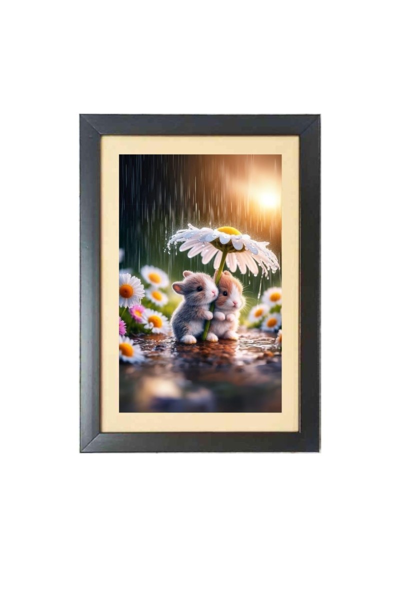 The cute and little rabbit Black Photo Frame Funny Animal and Bird Cartoon Art
