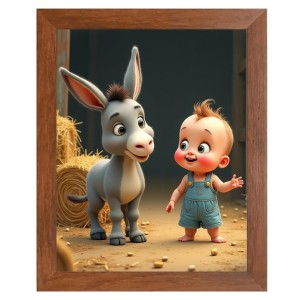 AI Funny Boy with Gadha Art Picture for Kids - 10x14 inches, Brown Color - Perfect Wall Decor for Children's Room