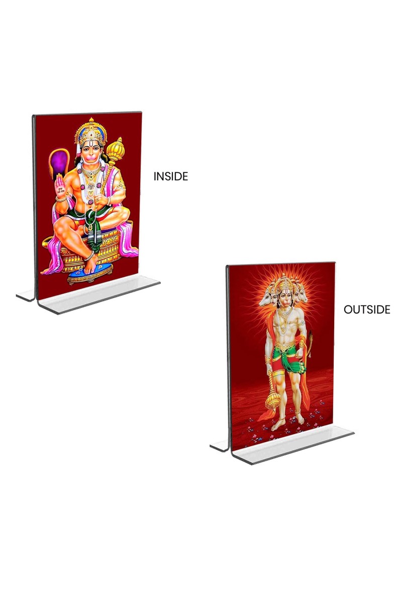 Sri Hanuman & Panchmukhi Hanuman Acrylic T-Style Photo Stand, Compact and Stylish Spiritual Display, easily change 2 photos (Pack of 1)