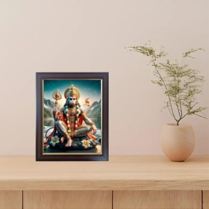 Hitech Sales Shri Mahabali Hanumanji Photo Frame for Pooja Room, Temple Decor, Home Decoration and Gift (Wall and Tabletop, Rectangular, Polystyrene Frame, Printed Photo, 24 x 29 cm, Black)
