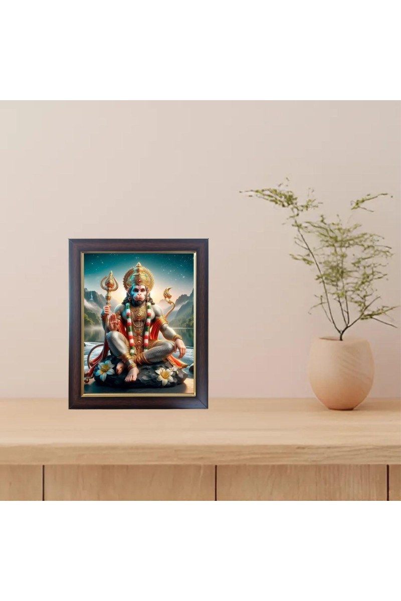 Hitech Sales Shri Mahabali Hanumanji Photo Frame for Pooja Room, Temple Decor, Home Decoration and Gift (Wall and Tabletop, Rectangular, Polystyrene Frame, Printed Photo, 24 x 29 cm, Black)