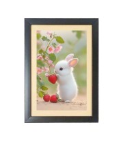 The cute rabbit is eating strawberry Black Photo Frame Funny Animal and Bird Cartoon Art