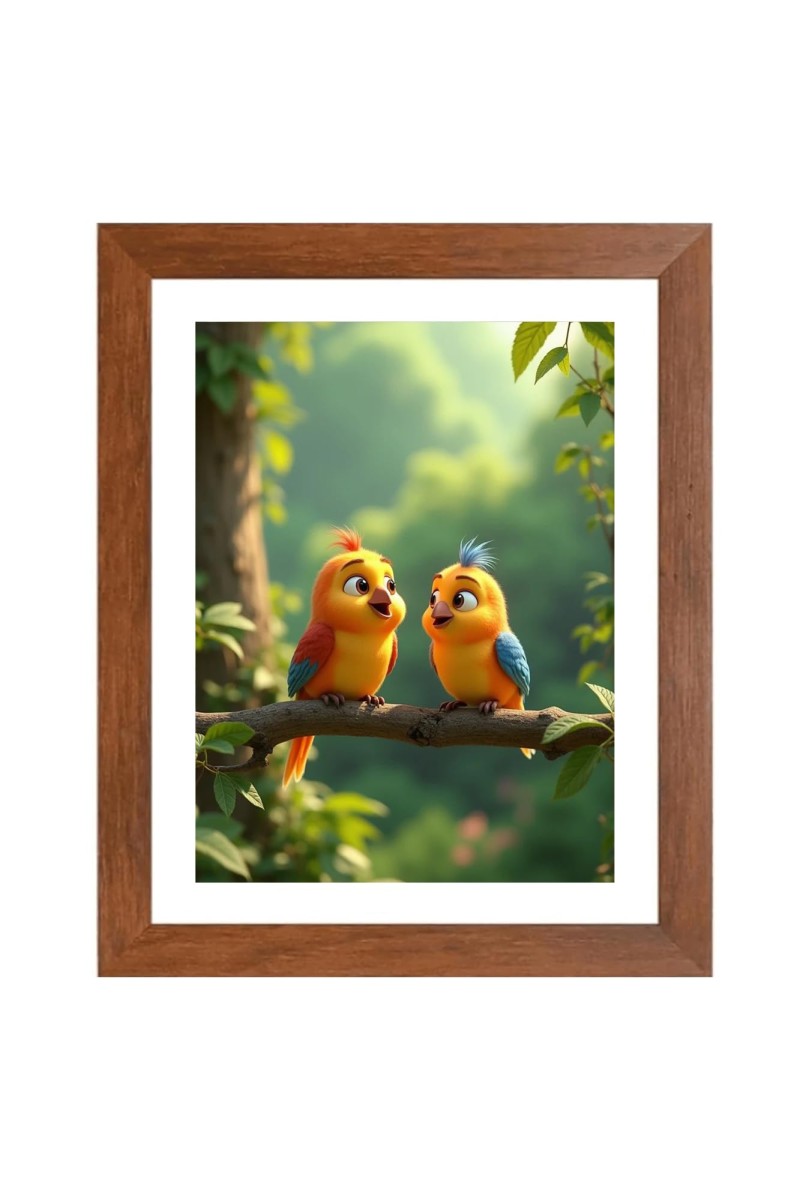 AI Funny Cute Bird On Tree Art Picture for Kids - 18x22 inches, Brown Color - Perfect Wall Decor for Children's Room
