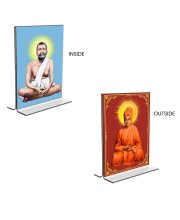 Sri Ramakrishna Paramhansa & Swami Vivekananda Acrylic T-Style Photo Stand, Compact and Stylish Spiritual Display, easily change 2 photos (Pack of 1)